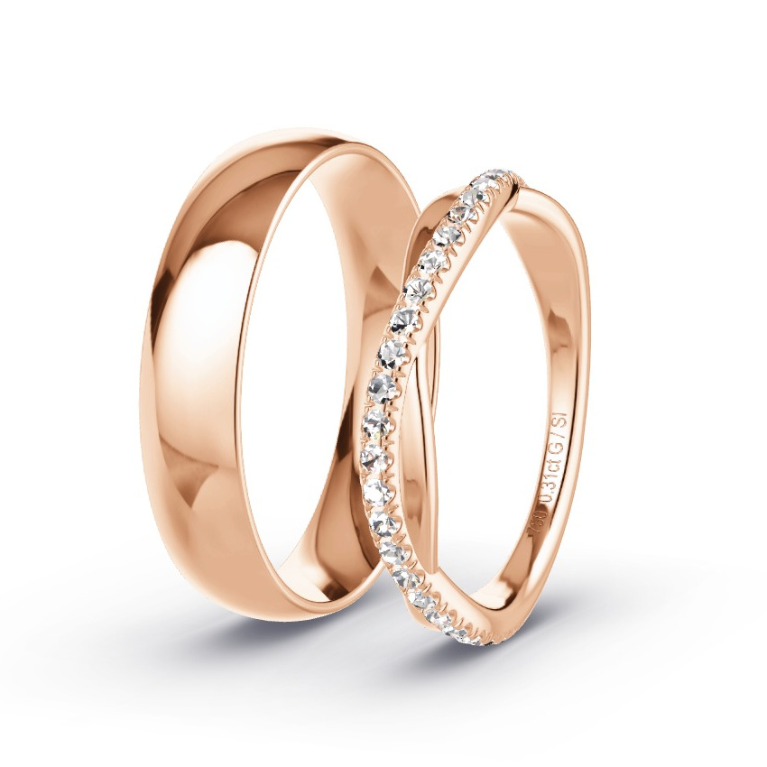 Obrączki ślubne Różowe złoto 750 - 0.31 ct diamentem - Model N°1020