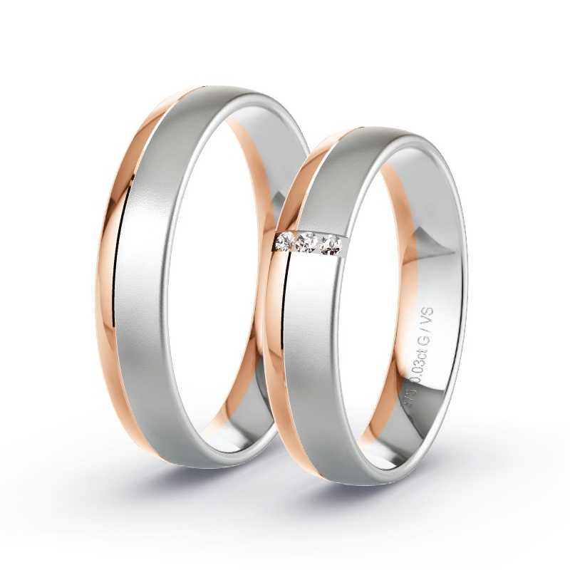 Wedding Rings 9ct Rose Gold/White Gold - 0.03ct Diamonds - Model N°1627