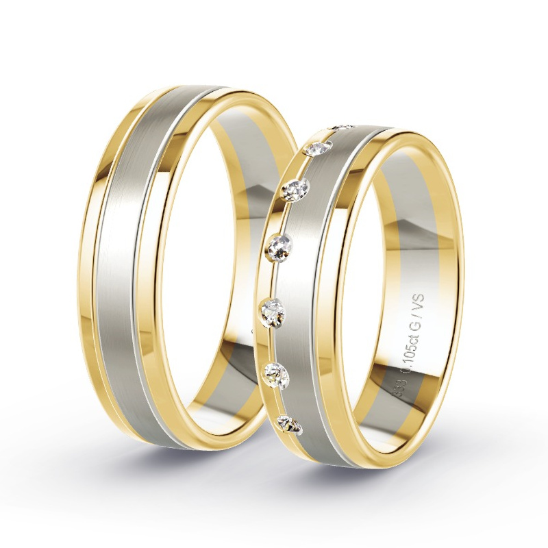 Trauringe Gelbgold/Graugold - 0.105 ct. Diamanten - Modell N°1633
