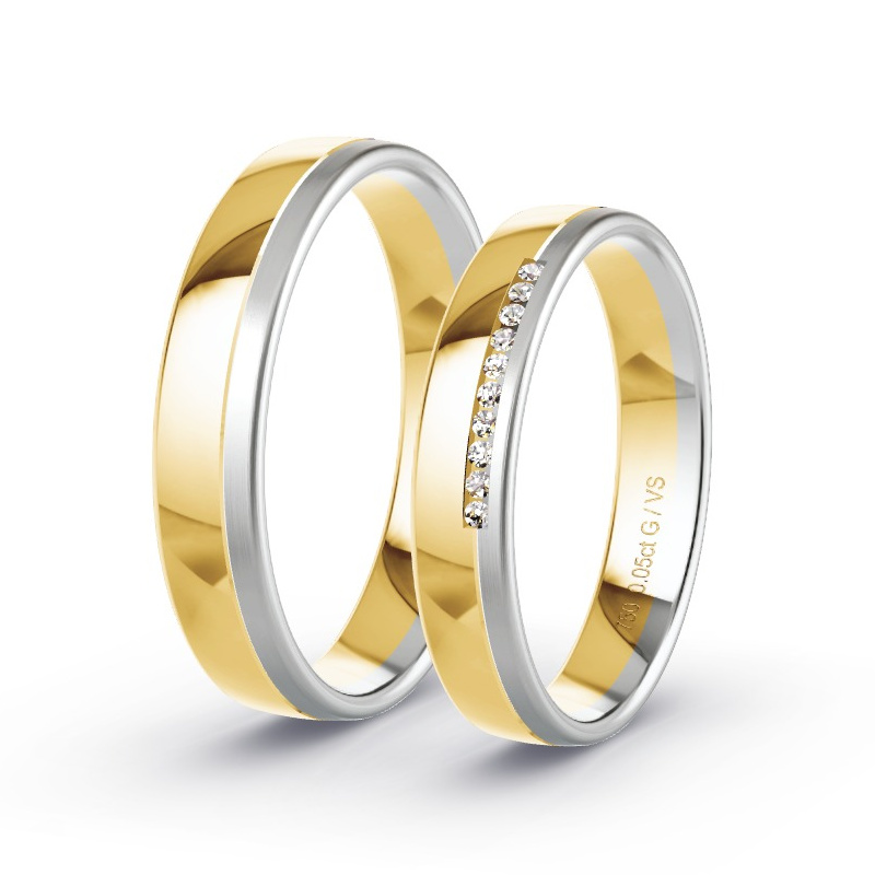 Wedding Rings 18ct Yellow Gold/White Gold - 0.05ct Diamonds - Model N°1637