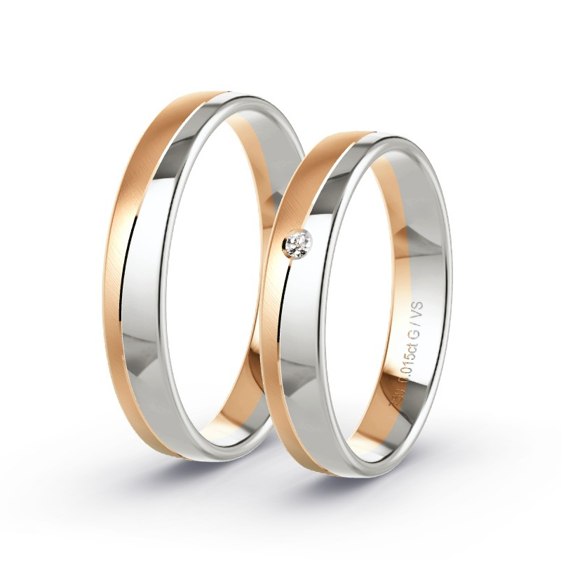 Wedding Rings 14ct Apricot Gold/Grey Gold - 0.015ct Diamonds - Model N°1640