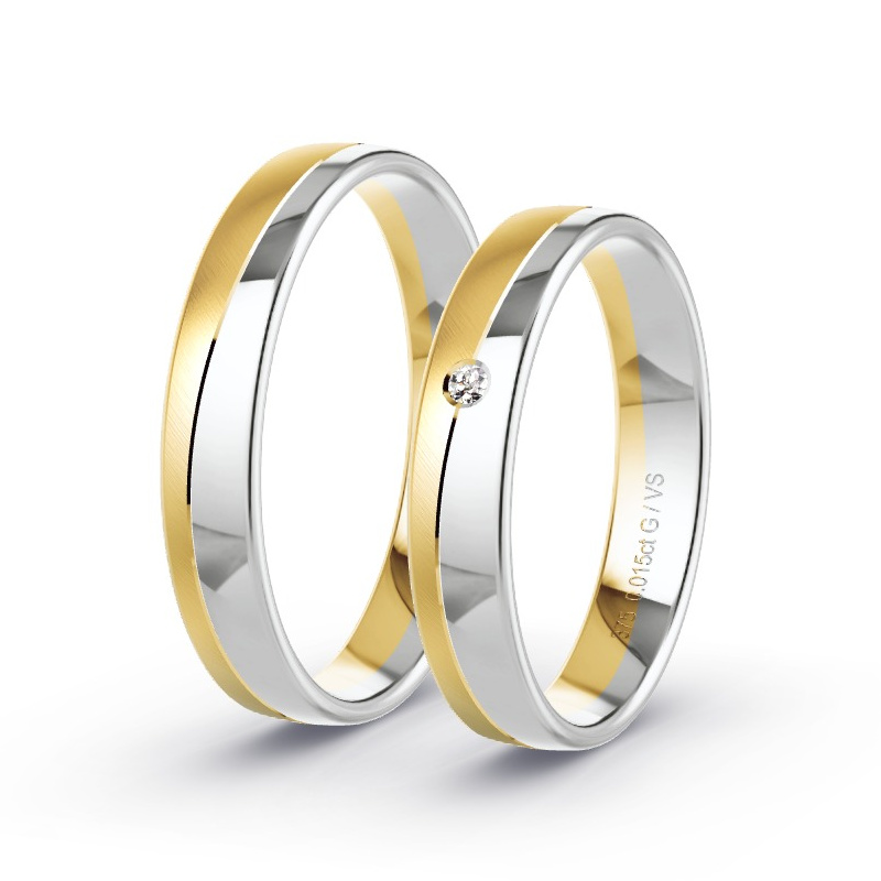 Wedding Rings 9ct Yellow Gold/White Gold - 0.015ct Diamonds - Model N°1640
