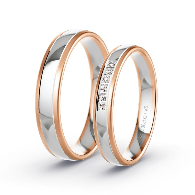 Trauringe Rotgold/Weissgold - 0.06 ct. Diamanten - Modell N°1642