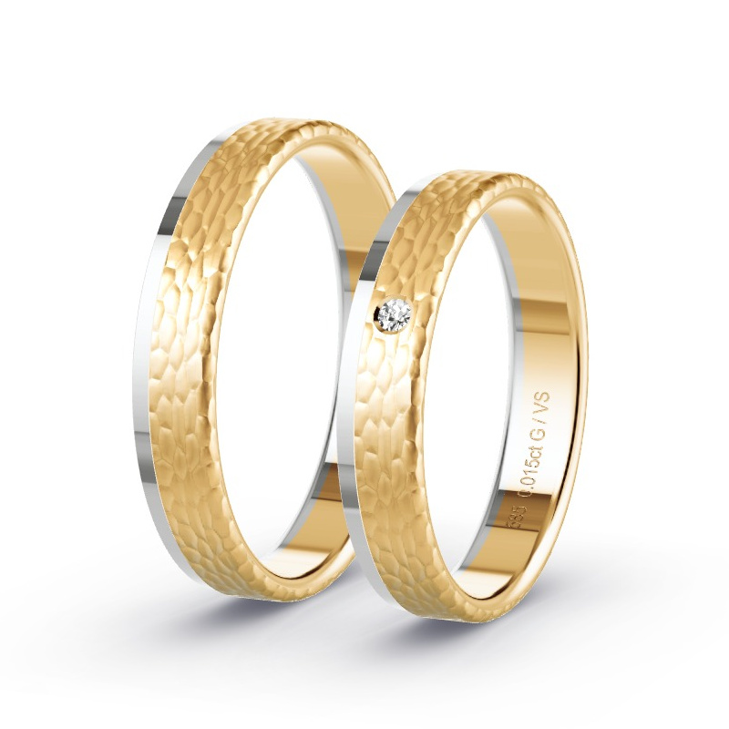 Trauringe Apricotgold/Weissgold - 0.015 ct. Diamanten - Modell N°1643