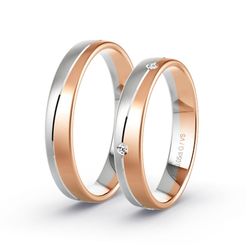 Trauringe Rotgold/Weissgold - 0.05 ct. Diamanten - Modell N°1649 Trauringe Rotgold/Weissgold - 0.05 ct. Diamanten - Modell N°1649