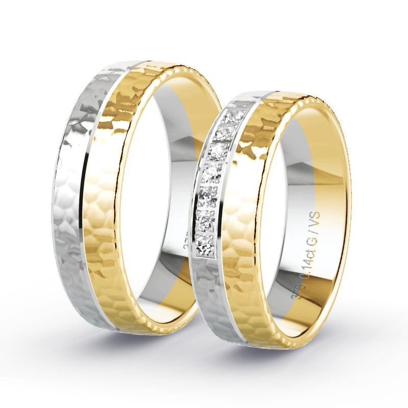 Wedding Rings 9ct Yellow Gold/White Gold - 0.14ct Diamonds - Model N°1656
