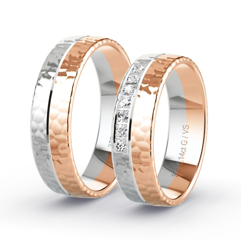 Wedding Rings 9ct Rose Gold/White Gold - 0.14ct Diamonds - Model N°1656