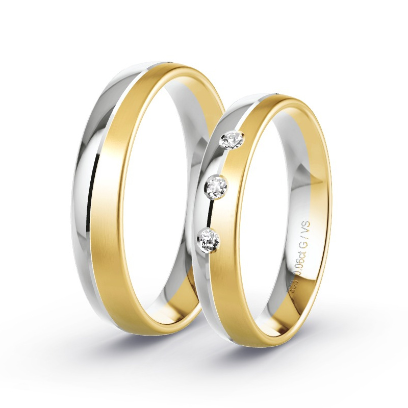 Obrączki ślubne Żółte złoto/Białe złoto 333 - 0.06 ct diamentem - Model N°1660
