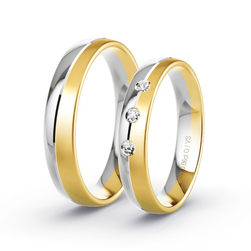 Obrączki ślubne Żółte złoto/Białe złoto 750 - 0.06 ct diamentem - Model N°1660