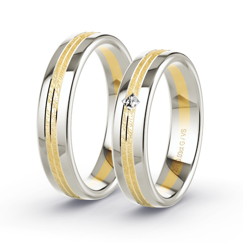 Trauringe Gelbgold/Graugold - 0.03 ct. Diamanten - Modell N°1663