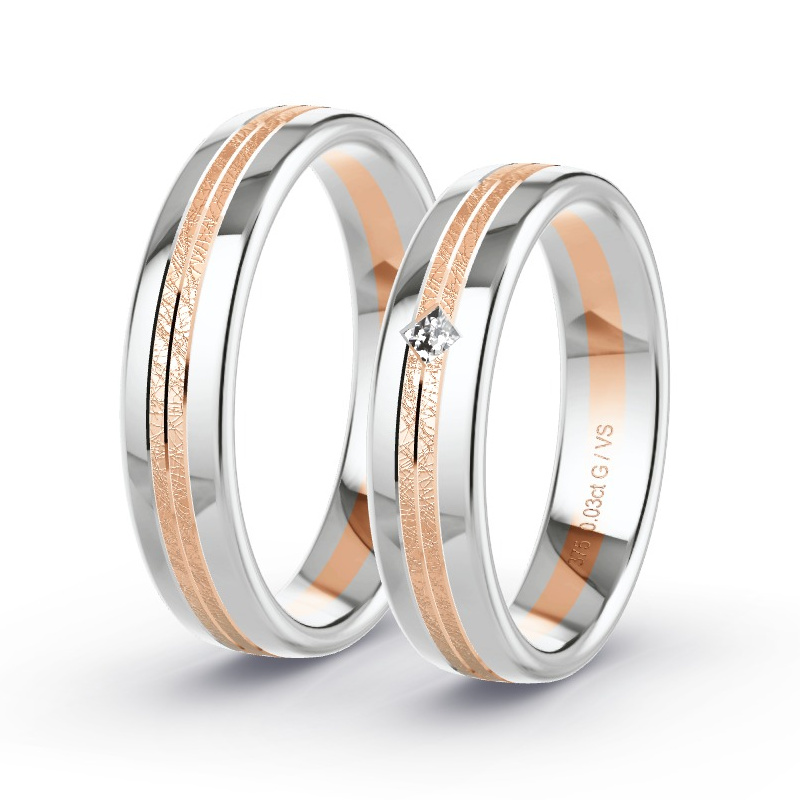 Wedding Rings 9ct Rose Gold/White Gold - 0.03ct Diamonds - Model N°1663