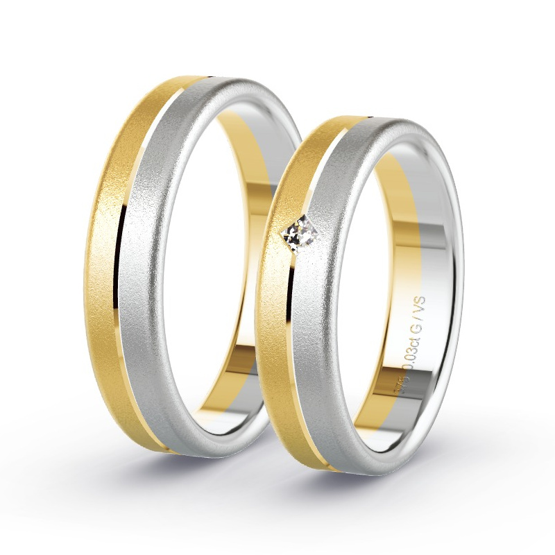Wedding Rings 9ct Yellow Gold/White Gold - 0.03ct Diamonds - Model N°1677