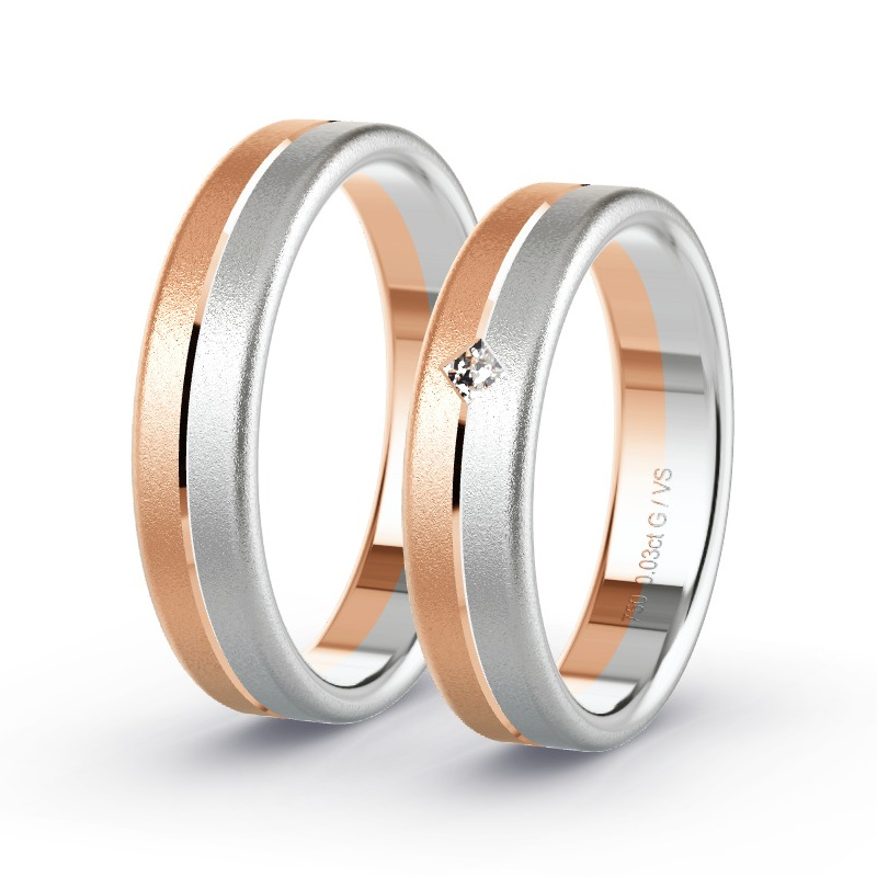 Wedding Rings 18ct Rose Gold/White Gold - 0.03ct Diamonds - Model N°1677