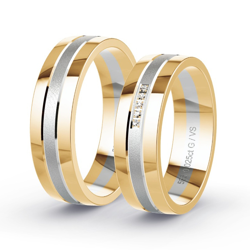 Trauringe Apricotgold/Weissgold - 0.025 ct. Diamanten - Modell N°1684