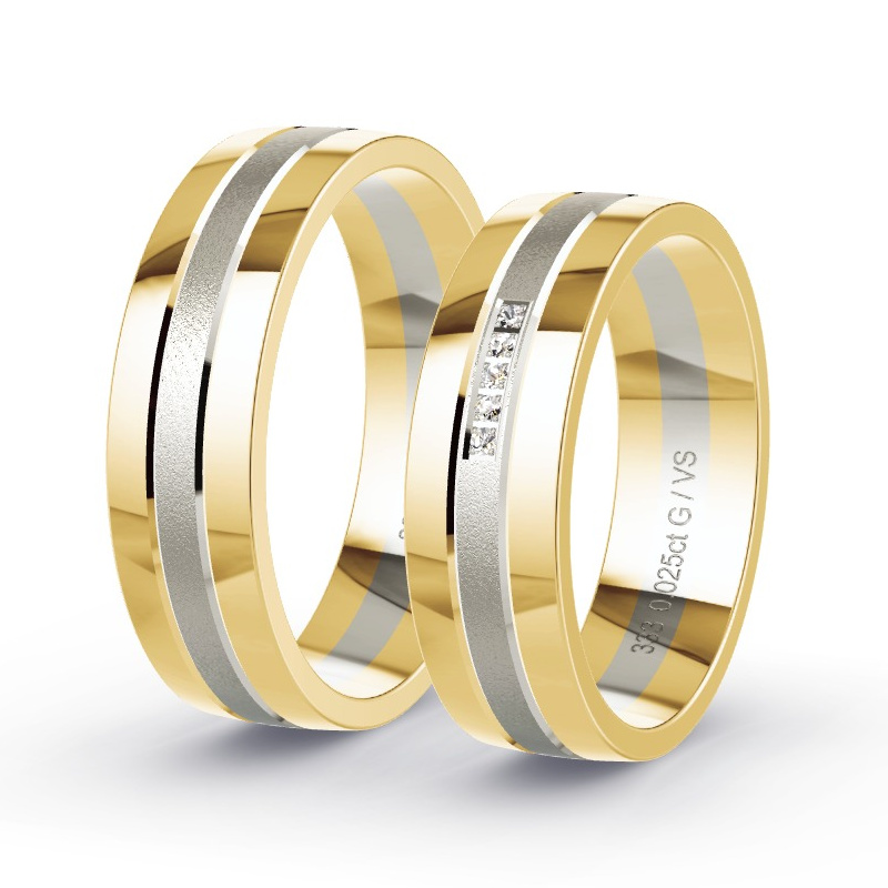 Trauringe Gelbgold/Graugold - 0.025 ct. Diamanten - Modell N°1684