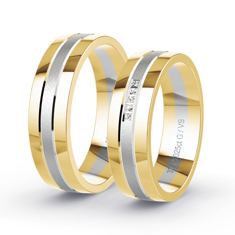 Trauringe Gelbgold/Weissgold - 0.025 ct. Diamanten - Modell N°1684