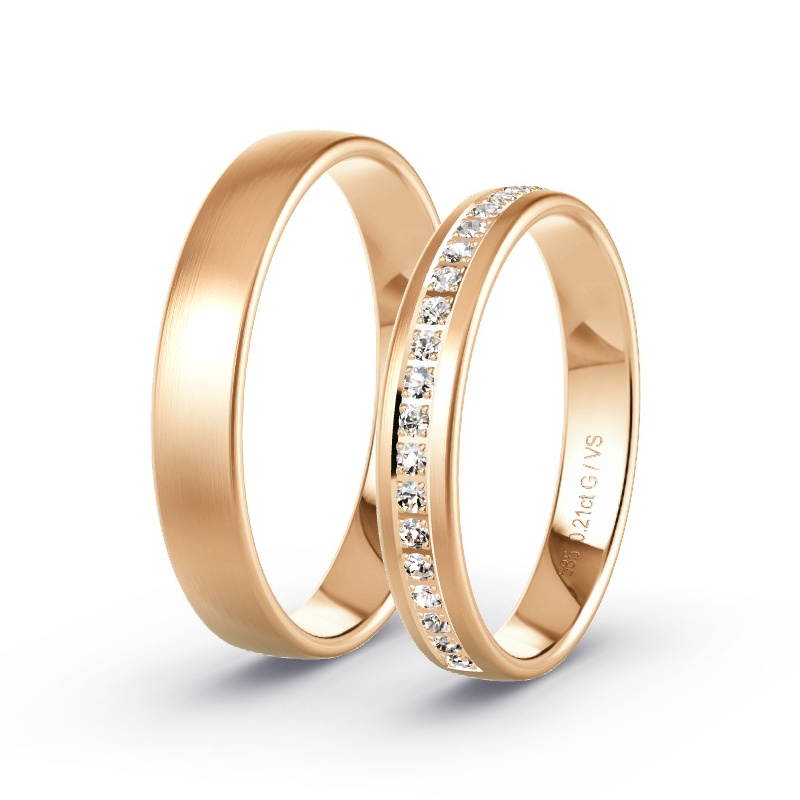 Obrączki ślubne Brzoskwiniowe złoto 585 - 0.21 ct diamentem - Model N°1701
