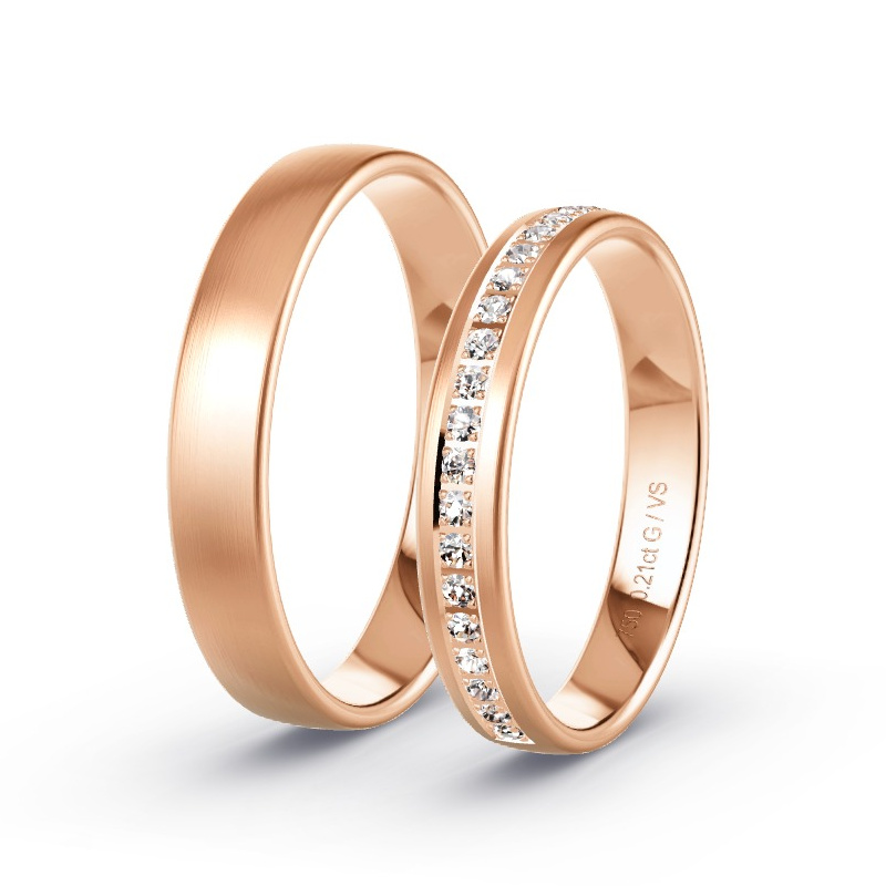 Obrączki ślubne Różowe złoto 750 - 0.21 ct diamentem - Model N°1701