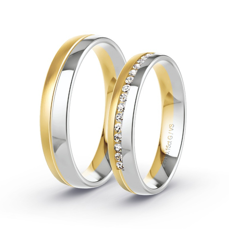 Obrączki ślubne Żółte złoto/Białe złoto 333 - 0.15 ct diamentem - Model N°1719