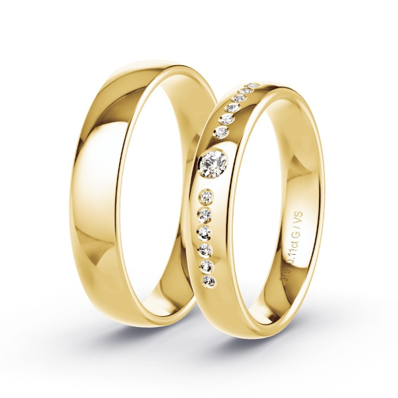 Obrączki ślubne Żółte złoto 375 - 0.11 ct diamentem - Model N°1727