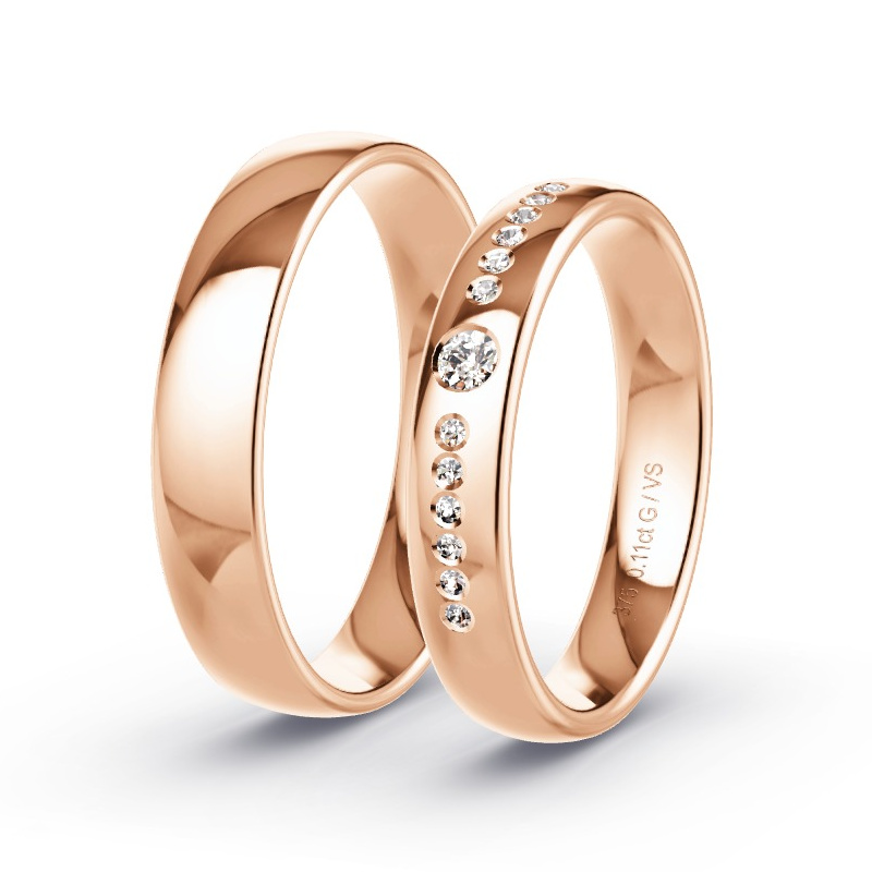 Obrączki ślubne Różowe złoto 375 - 0.11 ct diamentem - Model N°1727