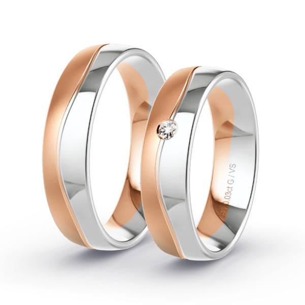 Trauringe Rosegold/Weissgold - 0.03 ct. Diamanten - Modell N°1307