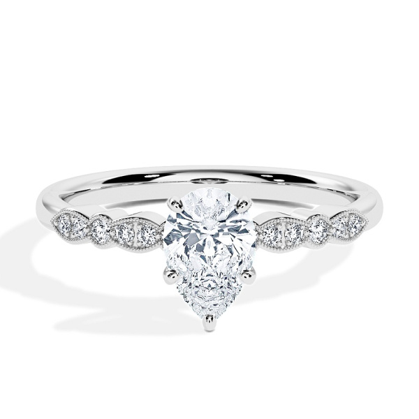 Verlobungsring Weissgold - 0.44 ct. Tropfen - Modell N°3019, Seitenstein, Pavé