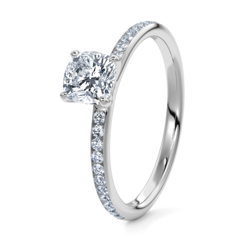 Engagement Ring 950/- Platinum - 0.70ct Diamonds - Model N°3013 Cushion, Channel