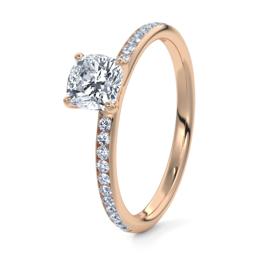 Verlobungsring Rosegold 375 - 0.70 ct. Diamanten - Modell N°3013 Cushion, Kanal
