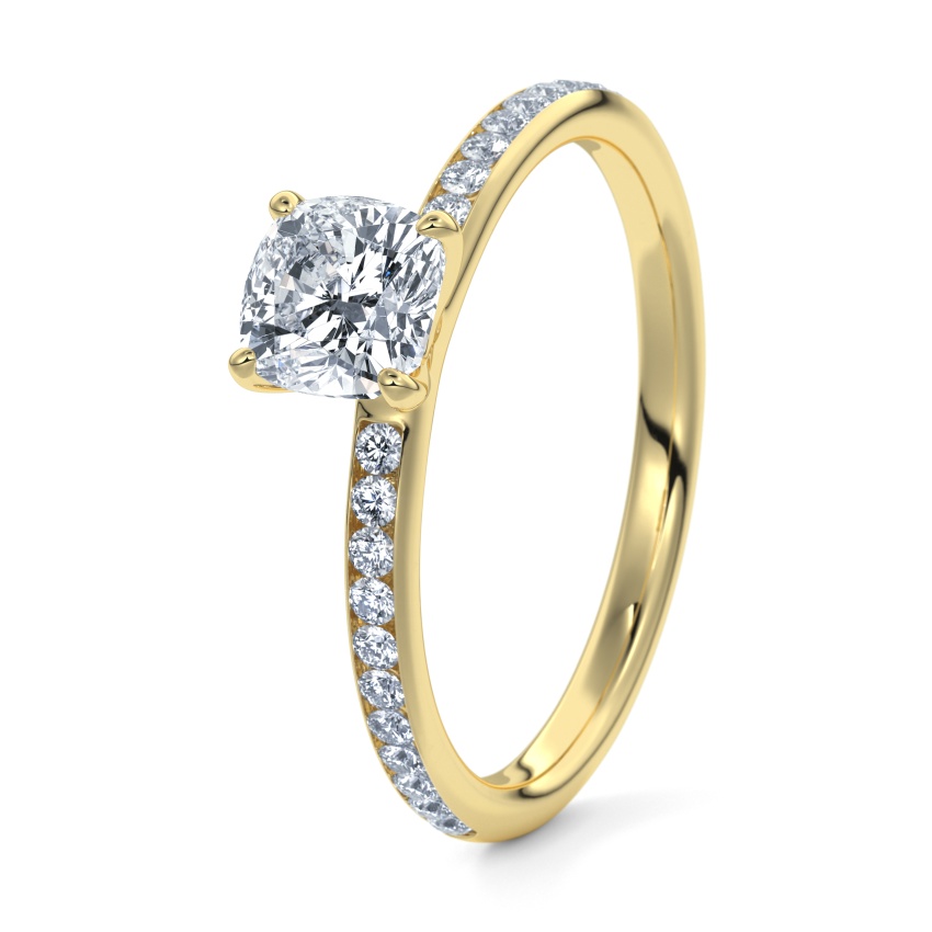 Verlobungsring Gelbgold 585 - 0.70 ct. Diamanten - Modell N°3013 Cushion, Kanal