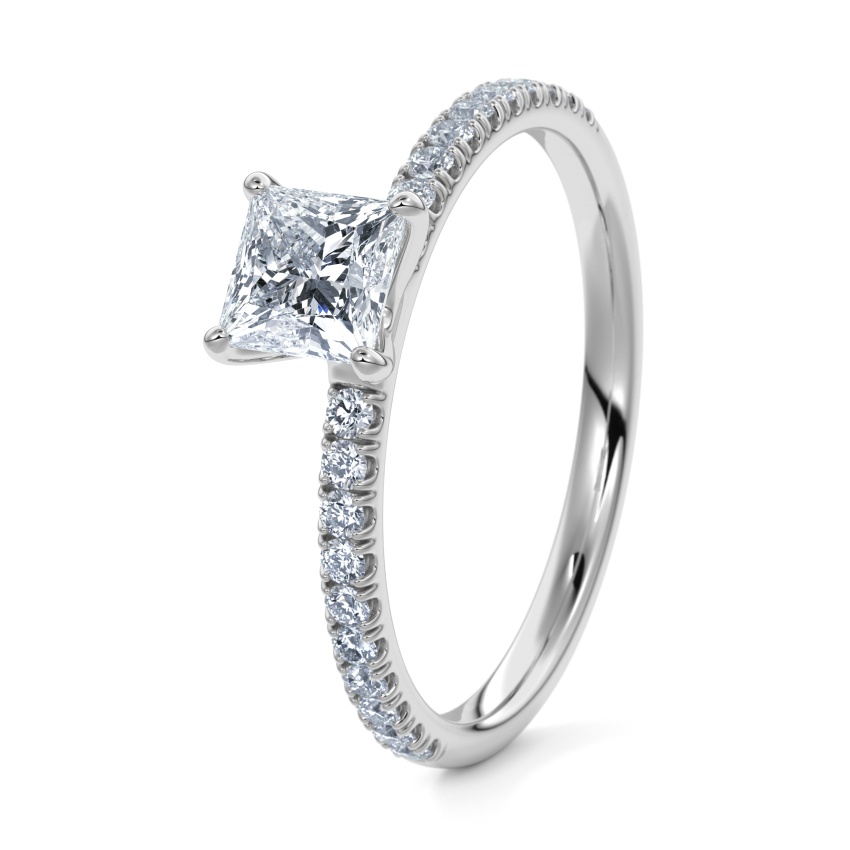 Engagement Ring 950/- Platinum - 0.35ct Diamonds - Model N°3013 Princess, Pavé