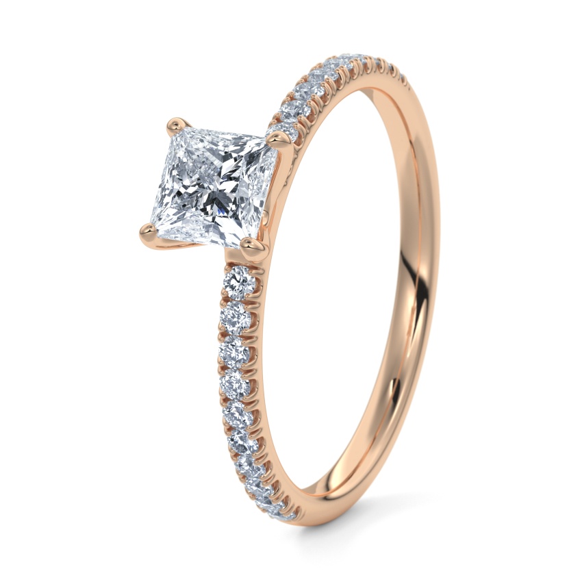 Engagement Ring 9ct Rose Gold - 0.35ct Diamonds - Model N°3013 Princess, Pavé
