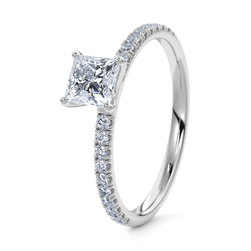 Verlobungsring Weissgold 333 - 0.35 ct. Diamanten - Modell N°3013 Prinzess, Verschnitt