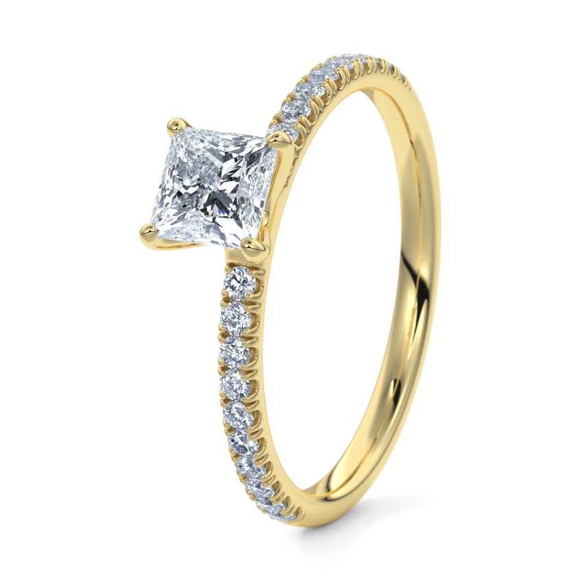 Engagement Ring 14ct Yellow Gold - 0.35ct Diamonds - Model N°3013 Princess, Pavé