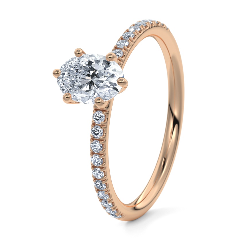 Verlobungsring Rotgold 585 - 0.50 ct. Diamanten - Modell N°3014 Oval, Verschnitt