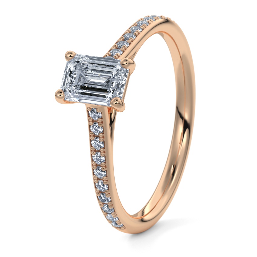 Engagement Ring 14ct Apricot Gold - 0.50ct Diamonds - Model N°3015 Emerald, Pavé