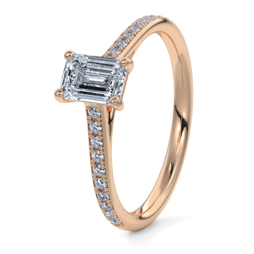 Engagement Ring 14ct Rose Gold - 0.50ct Diamonds - Model N°3015 Emerald, Pavé