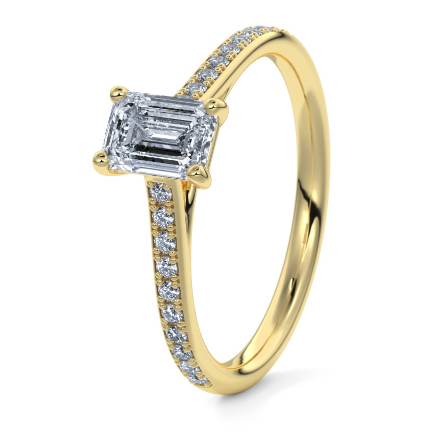 Pierścionek zaręczynowy Żółte złoto 333 - 0.50 ct diamentem - Model N°3015 Emerald, Pavé