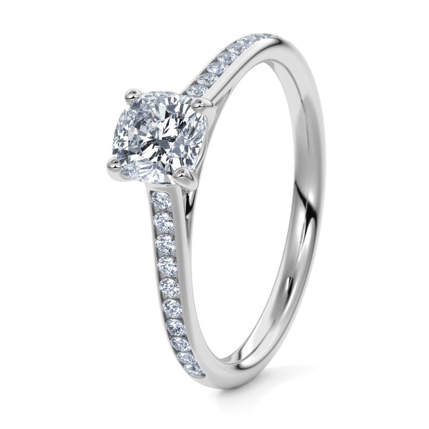 Engagement Ring 950/- Platinum - 0.70ct Diamonds - Model N°3015 Cushion, Channel