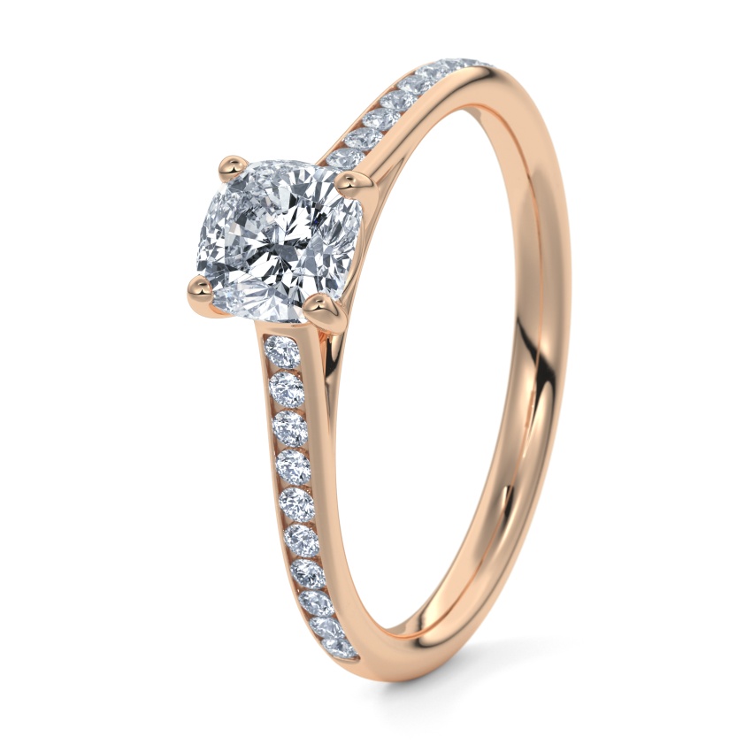 Verlobungsring Rosegold 375 - 0.70 ct. Diamanten - Modell N°3015 Cushion, Kanal