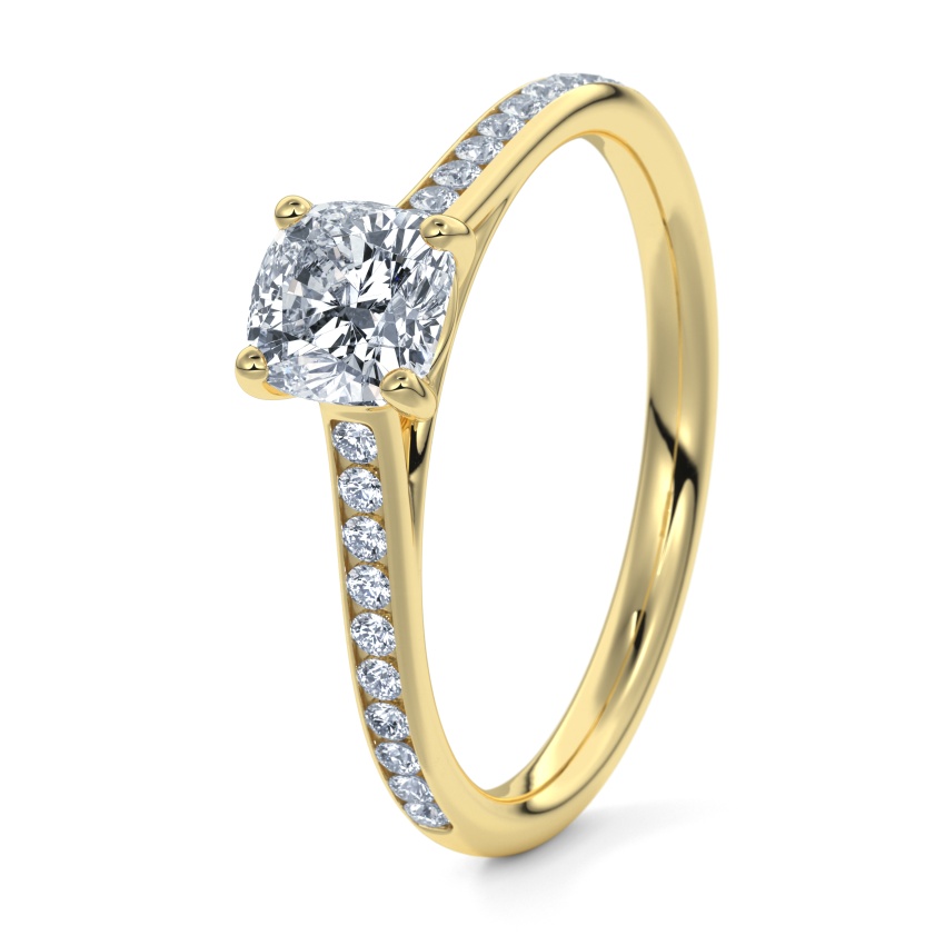 Pierścionek zaręczynowy Żółte złoto 585 - 0.70 ct diamentem - Model N°3015 Cushion, Kanał