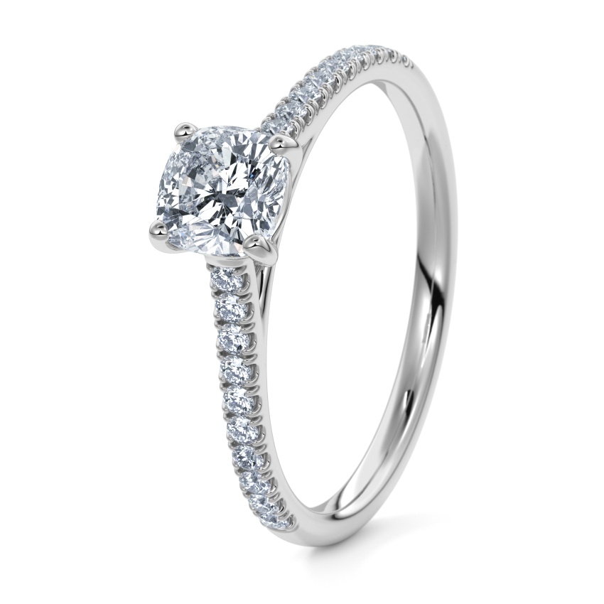 Engagement Ring 950/- Platinum - 0.70ct Diamonds - Model N°3015 Cushion, Pavé