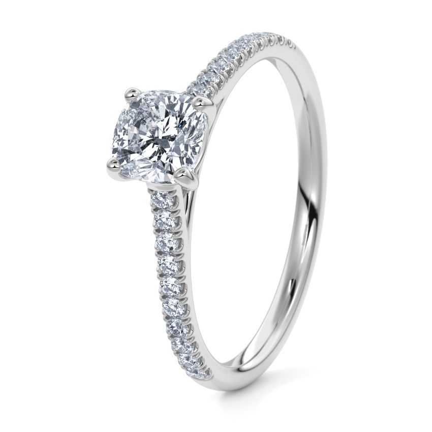 Verlobungsring Weissgold 333 - 0.70 ct. Diamanten - Modell N°3015 Cushion, Verschnitt