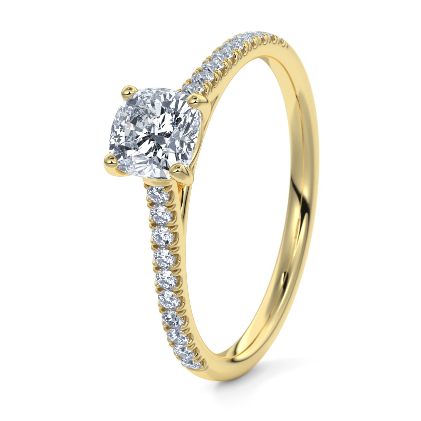 Pierścionek zaręczynowy Żółte złoto 585 - 0.70 ct diamentem - Model N°3015 Cushion, Pavé