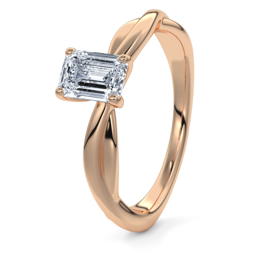 Engagement Ring 14ct Apricot Gold - 0.30ct Diamonds - Model N°3016 Emerald, Solitaire