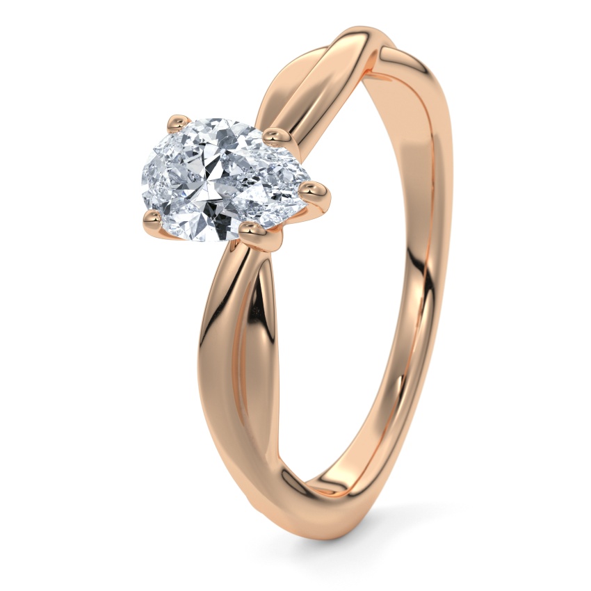 Pierścionek zaręczynowy Brzoskwiniowe złoto 585 - 0.30 ct diamentem - Model N°3016 Łezka, Solitaire