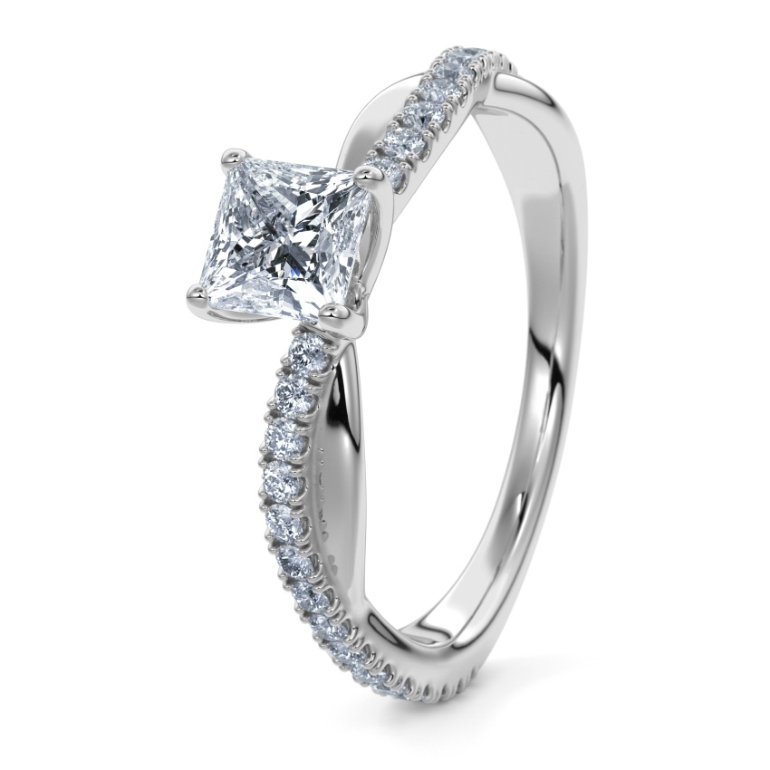 Engagement Ring 950/- Platinum - 0.60ct Diamonds - Model N°3016 Princess, Pavé