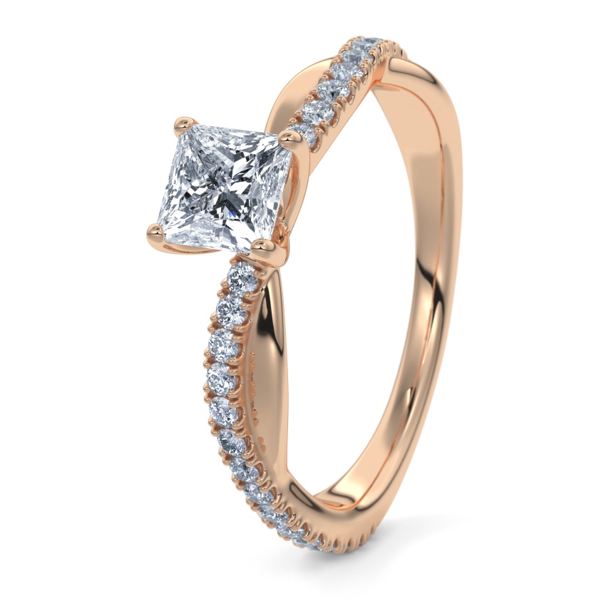 Engagement Ring 9ct Rose Gold - 0.70ct Diamonds - Model N°3016 Princess, Pavé