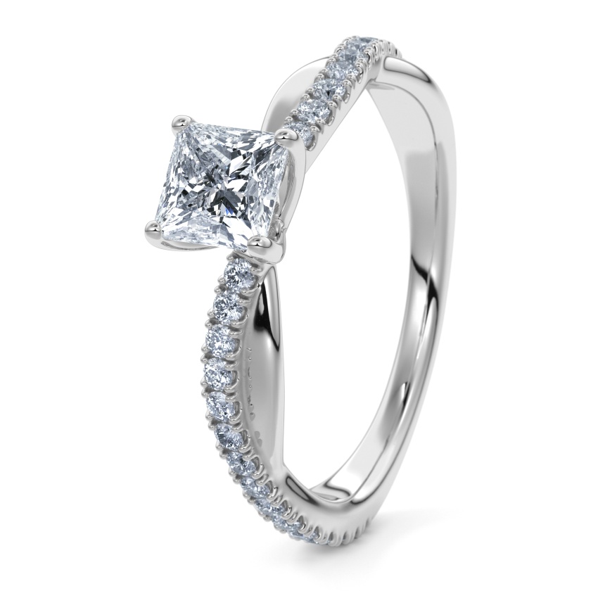 Verlobungsring Weissgold 333 - 0.70 ct. Diamanten - Modell N°3016 Prinzess, Verschnitt