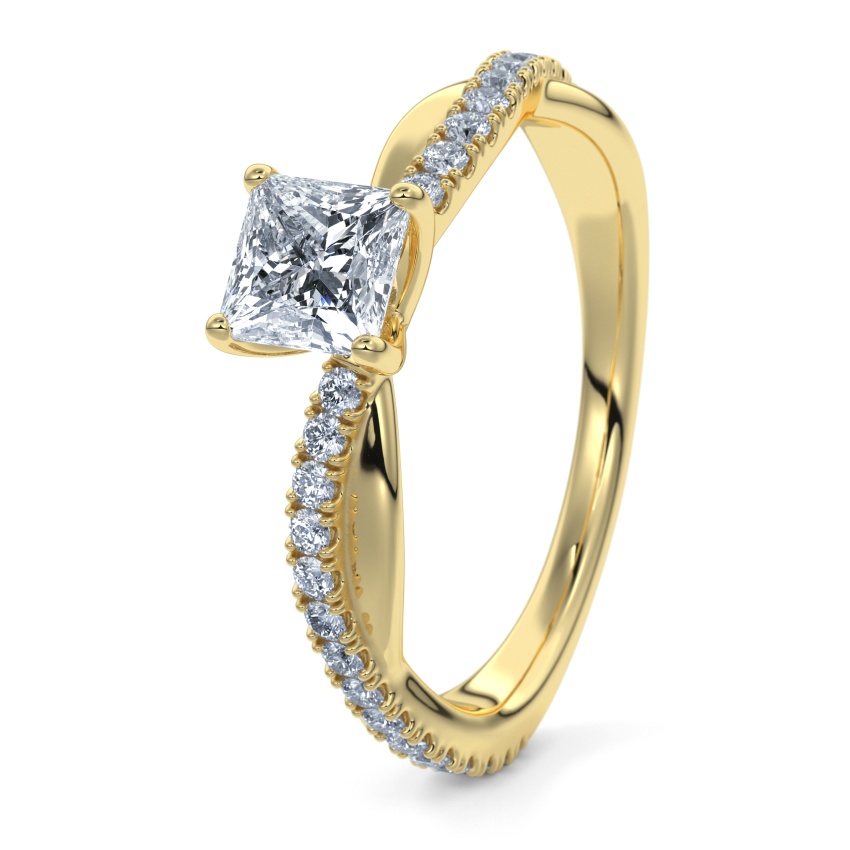 Pierścionek zaręczynowy Żółte złoto 585 - 0.70 ct diamentem - Model N°3016 Princess, Pavé